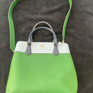 DESIGNER.   Tory Burch Green and Gray Shoulder Bag